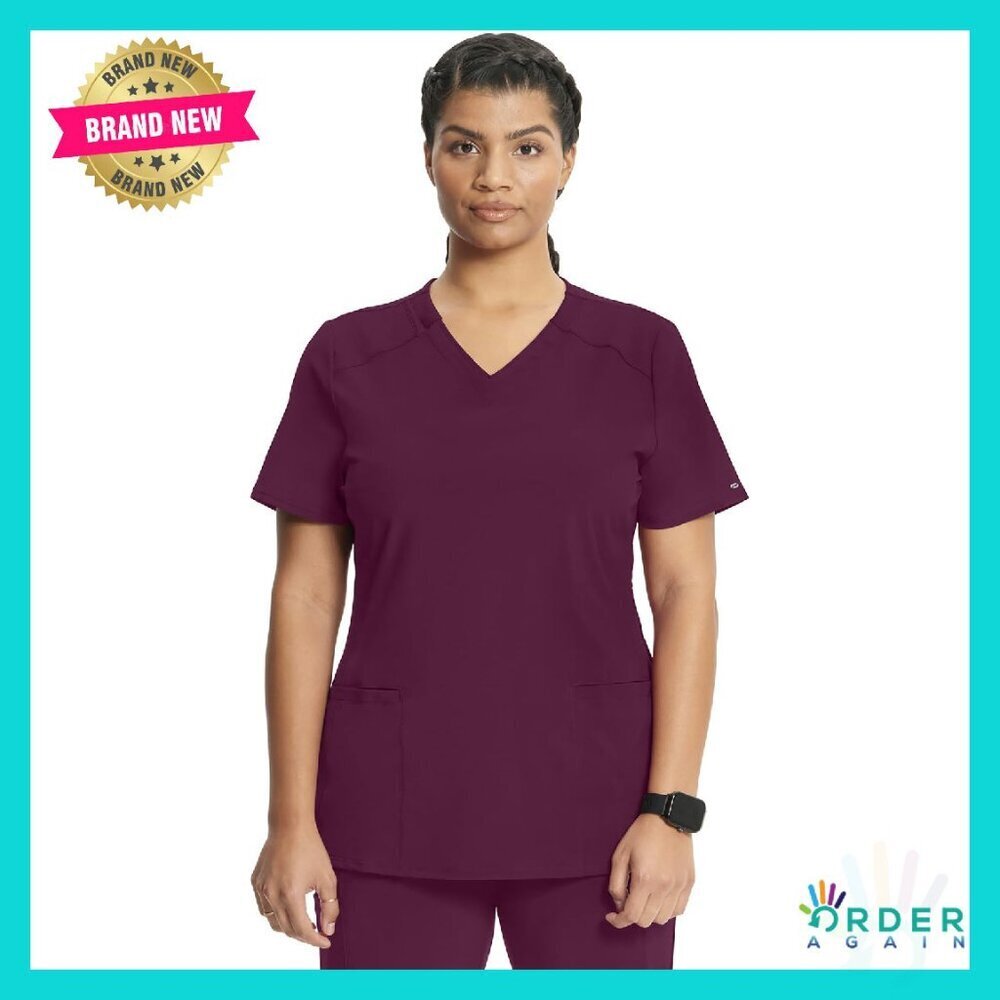 V-Neck Scrub Top Contemporary Fit Rib-Knit Insert Side Vents 360° Stretch
